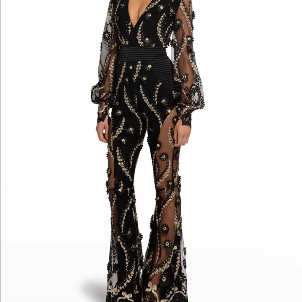 Revolve Zhivago White Rabbit Embellished Jumpsuit in Black NWOT size 2